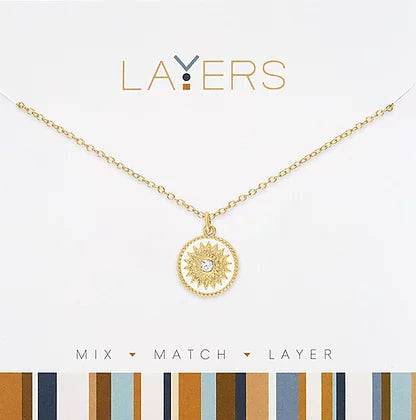 White Starburst Coin Layers Necklace in Gold