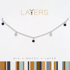 Jet Black & Disc Layers Necklace in Silver