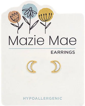 Mother of Pearl Moon Gold Stud Mazie Mae Earrings