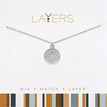 Sunburst Disc Layers Necklace in Silver