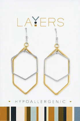 Two-Toned Hexagon Dangle Layers Earrings