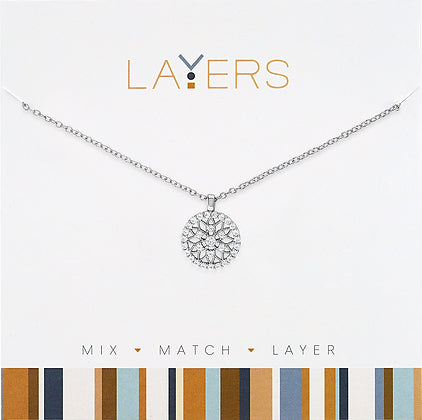 Round Star Cut-Out CZ Layers Necklace in Silver