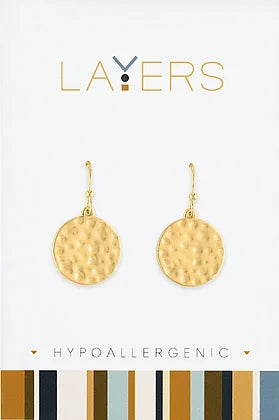 Hammered Dangle Layers Earrings in Gold