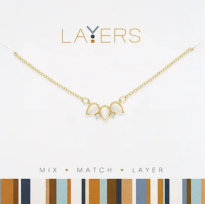 White Opal Petals Layers Necklace in Gold