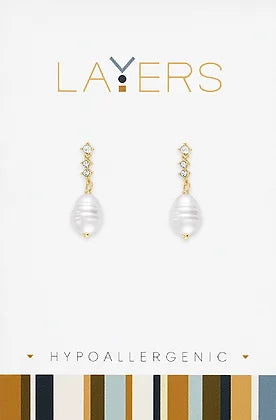 Pearl Dangle Stud Layers Earrings in Gold