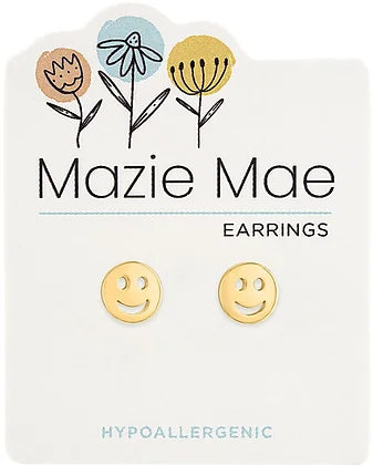 Smiley Face Gold Stud Mazie Mae Earrings