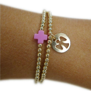 Enewton Bright Pink Signature Cross 3mm Gold Bead Bracelet