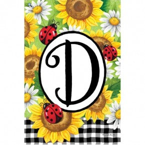 Sunflower Ladybugs Monogram Garden Flag