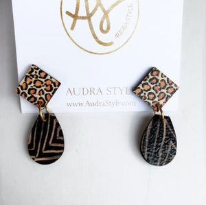 Claire-Leopard Black Geo Audra Style Earrings