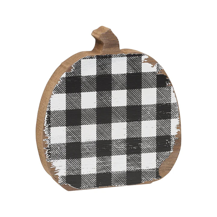 Medium Black & White Check Wood Pumpkin