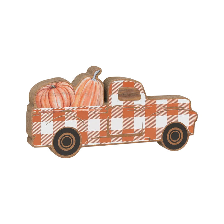 Orange & White Pumpkin Truck Wood Cutout
