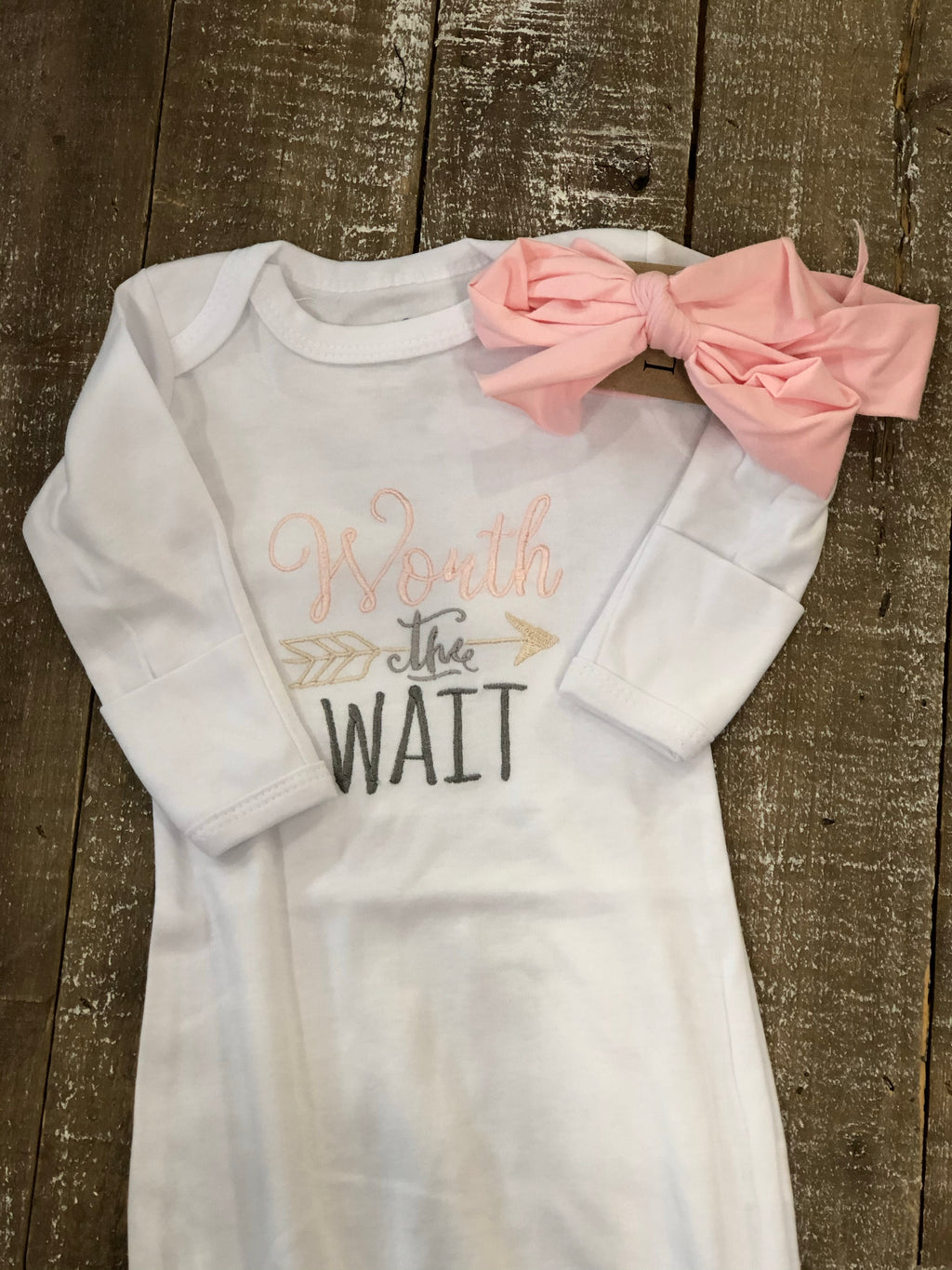 Worth the Wait Baby Gown & Bow Set