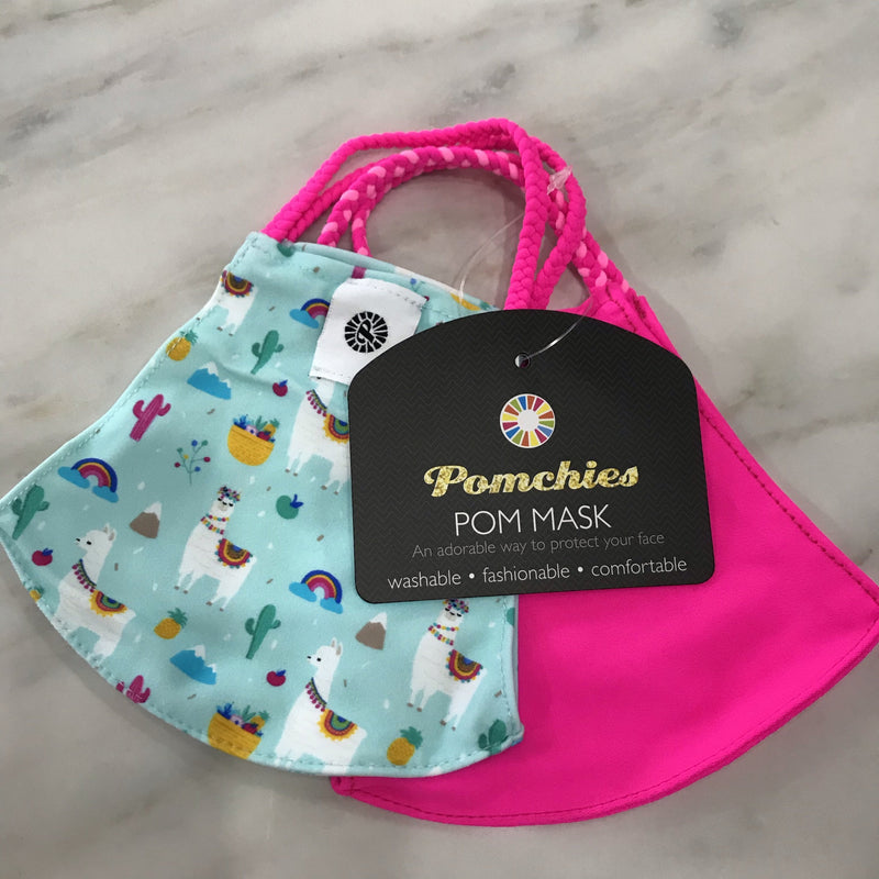 Kid's Pomchie Mask 2 Pack - Happy Llama/Solid Powder Pink