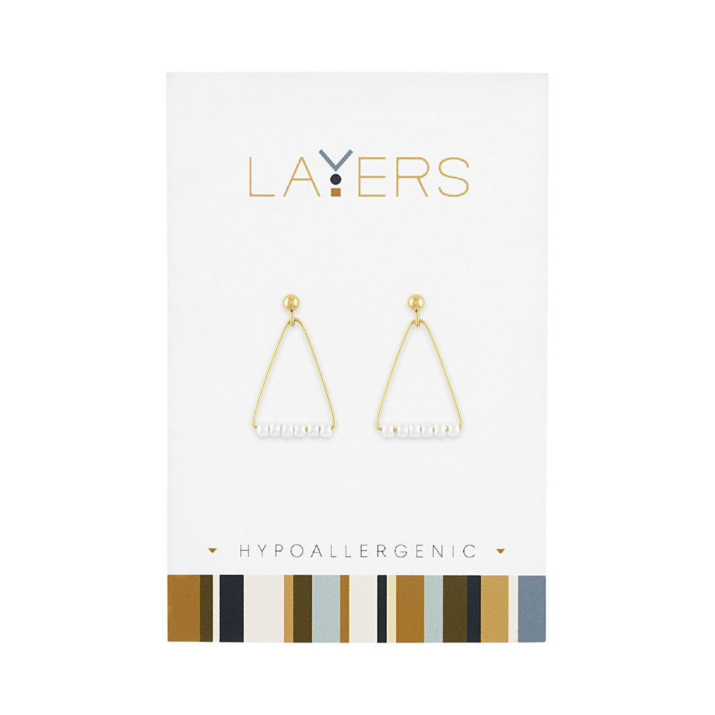 Triangle/Pearl Dangle Layers Earrings In Gold