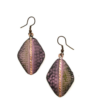 Copper Patina Purple Texture Earrings