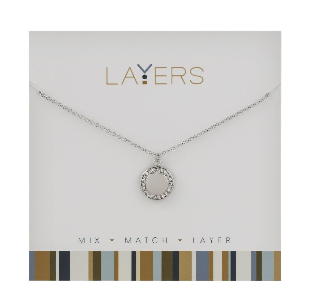 Round CZ Disc Layers Necklace In Silver