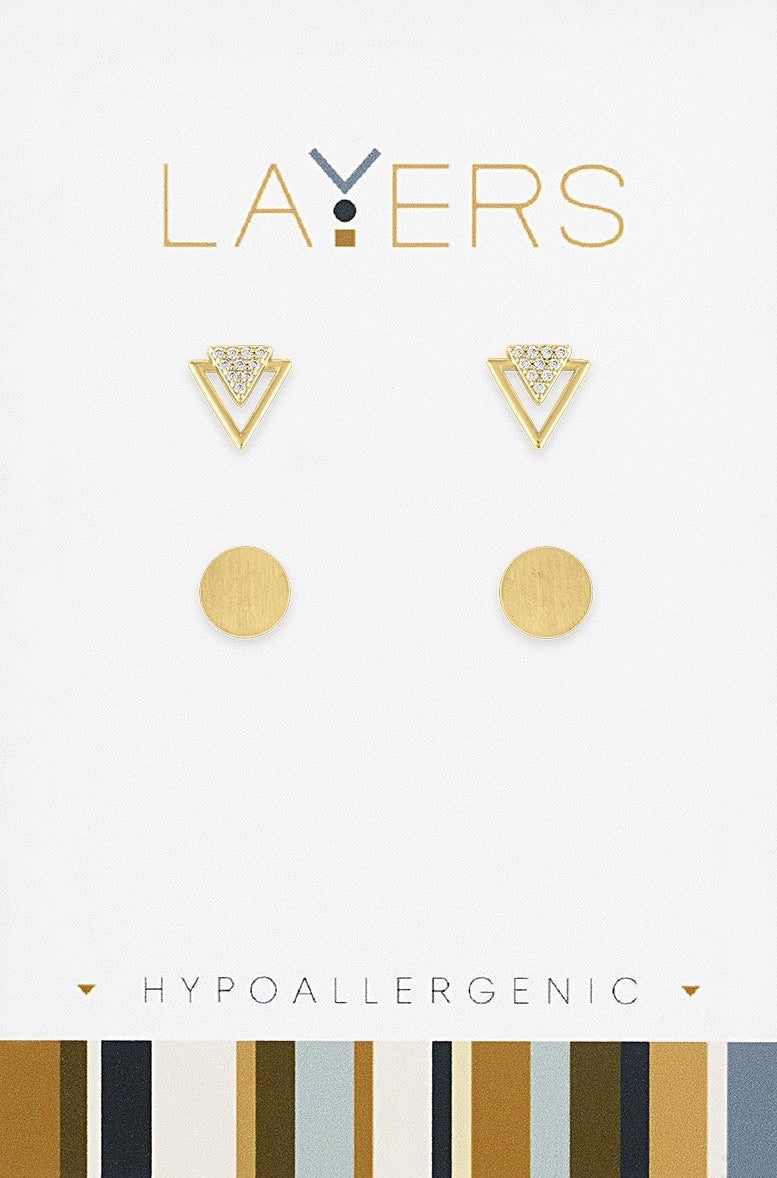 CZ Triangle & Round Layers Earrings