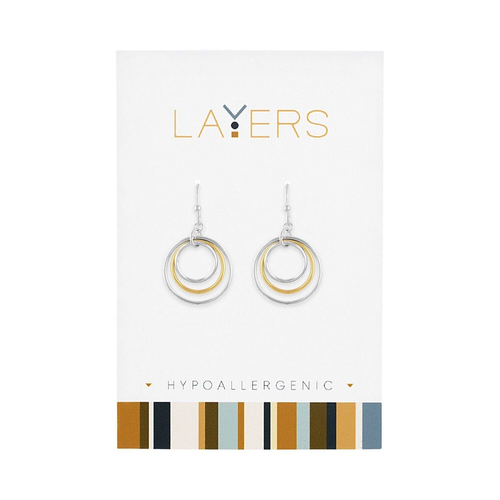 Triple Circle Mixed Gold & Silver Layers Earrings