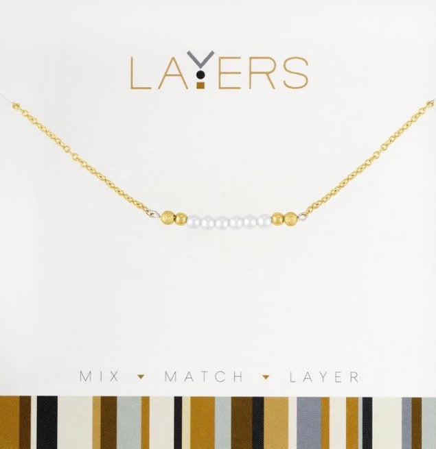 Pearl Bar Layers Necklace In Gold