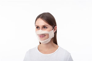 Beige Adult Face Mask with Clear Window - 2 pack