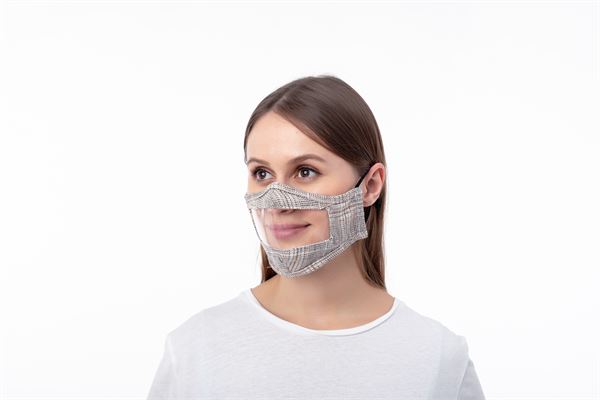 Beige Plaid Adult Face Mask with Clear Window - 2 pack