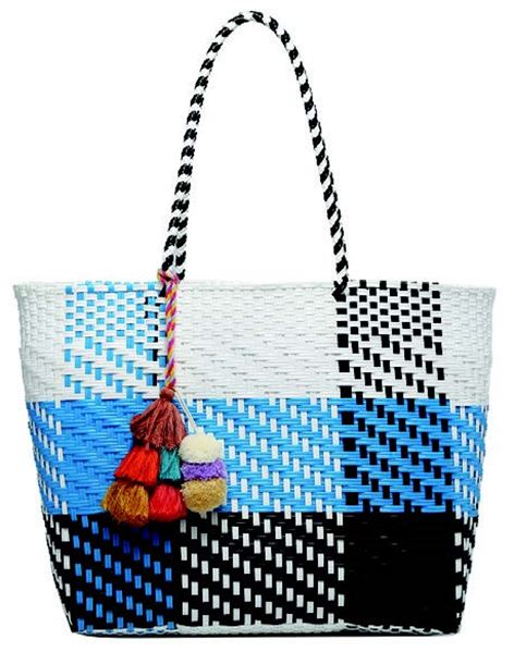 Blue & White Plaid Shelby Large Woven Tote