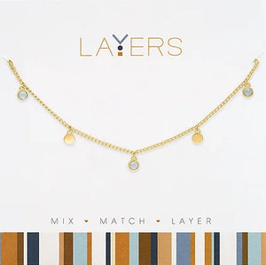 White Opal & Disc Layers Necklace in Gold