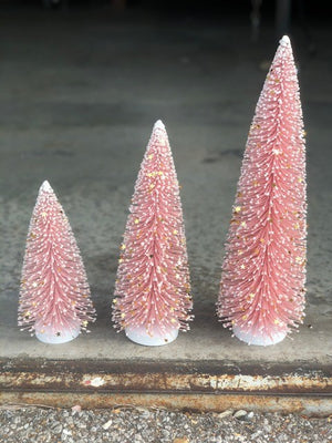 12.5" Pink Bottle Brush Tree with Gold Stars
