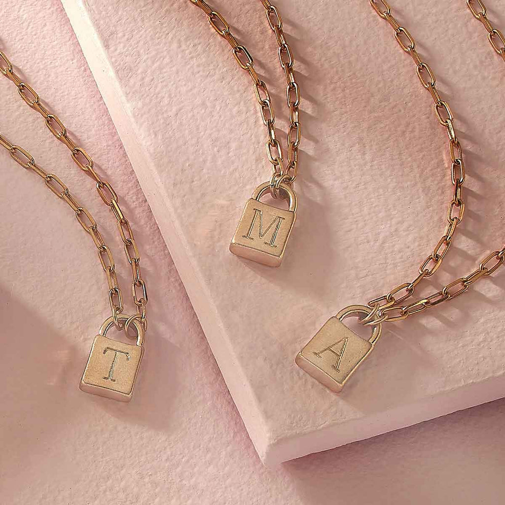 Kinsley Padlock Initial Necklace - Gold