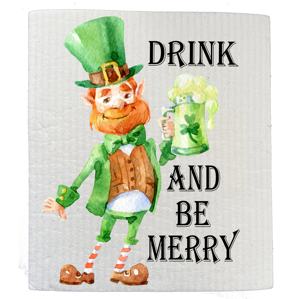 St. Patrick's Day Drink Be Merry Swedish Dishcloth