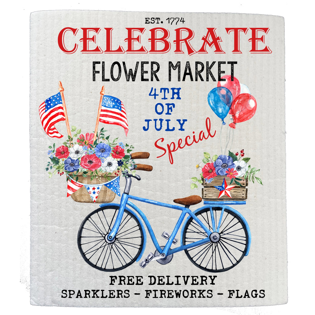 4th of July Flower Market Bicycle Swedish Dishcloth