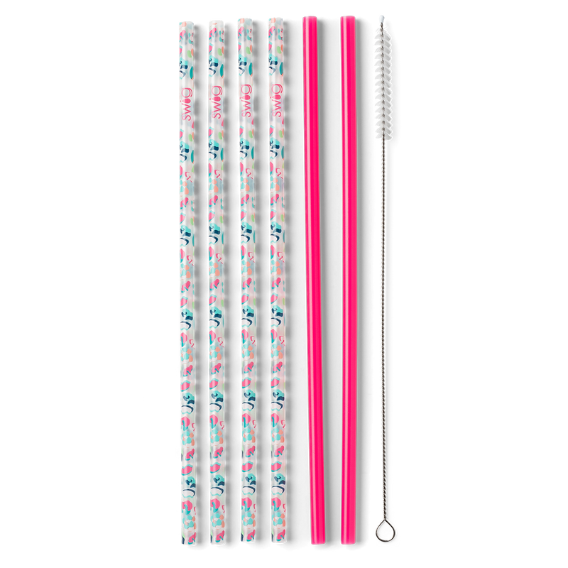 Swig Party Animal & Hot Pink Reusable Tall Straw Set