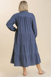 Umgee Time To Remember Ash Blue Gauze Tiered Maxi Dress