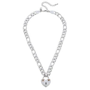 Whitney Padlock Chain Necklace in Worn Silver